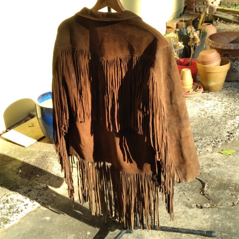 Pypsa Vintage 60's/70's  Brown Suede Extra Long Fringe Western Unisex Jacket SzM - Picture 13 of 16